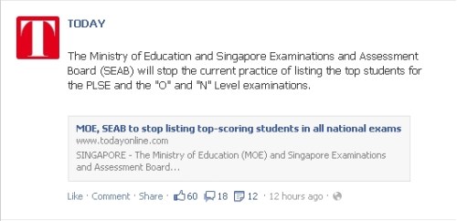 MOE to stop publishing names of top-scoring students